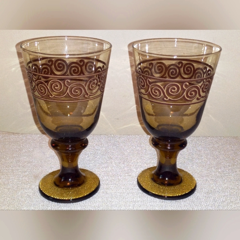 Vtg Pair of Cacao Water Goblets by Casa Cristina